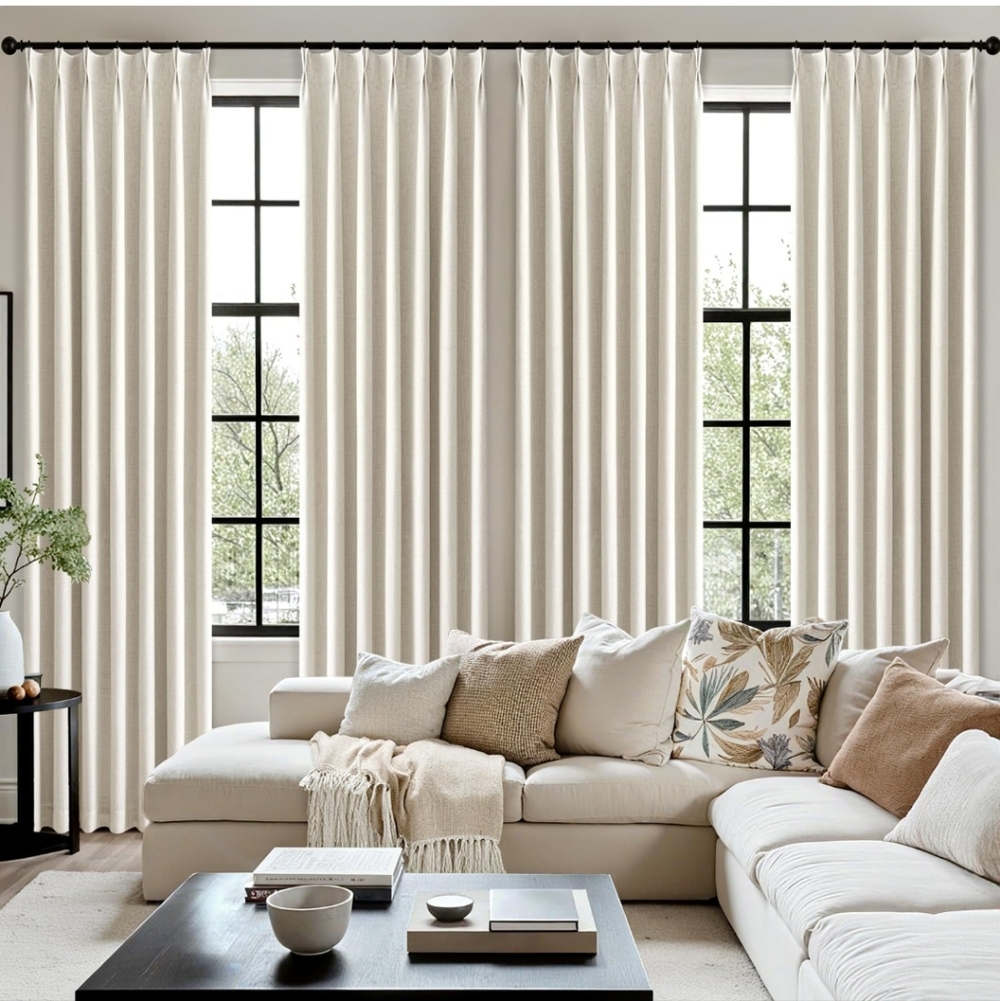 MIULEE Natural Pinch Pleated 100% Blackout Linen Curtains for Bedroom, Room Dark